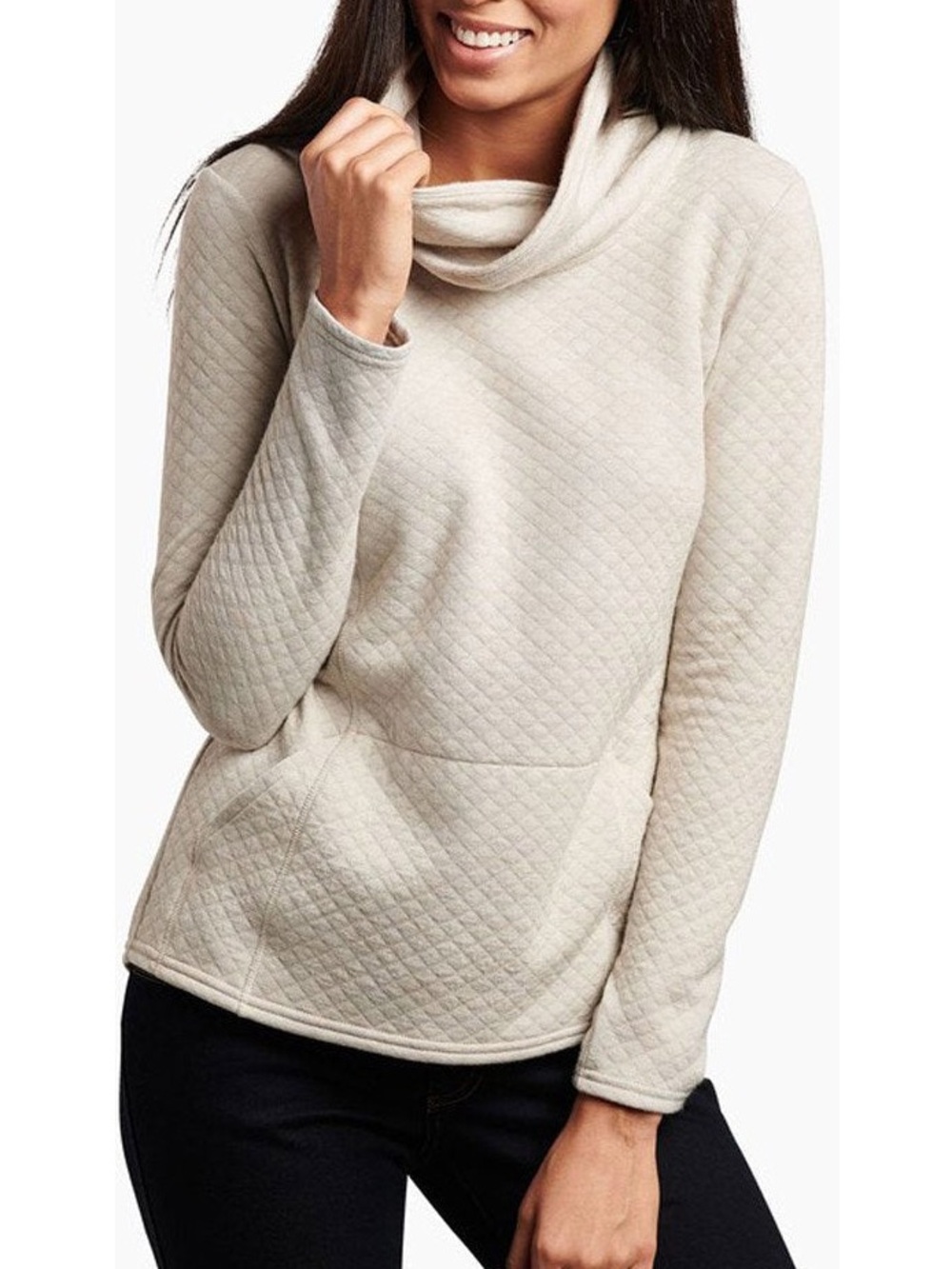 KÜHL Athena Cowl Neck Pullover Quilted Sweatshirt Dove Oatmeal Cream Size XS
